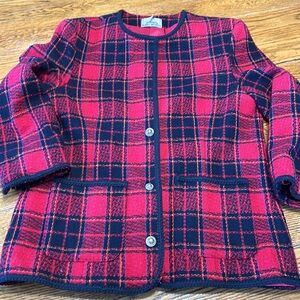 Worthington Vintage red tartan plaid jacket.  Braided black cord trim. Size 16.
